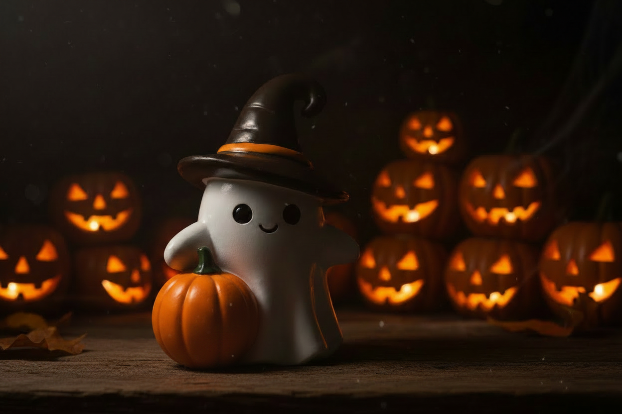 Halloween Ghost with Plain Pumpkin