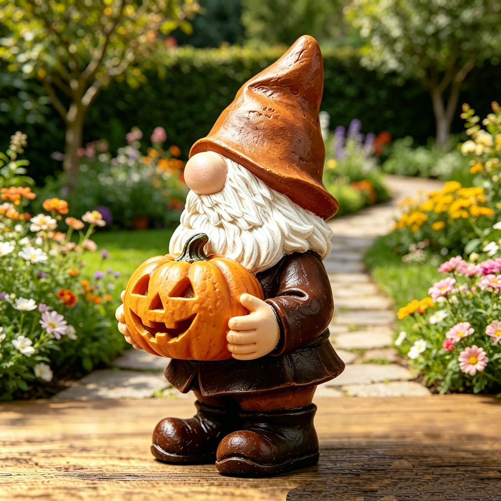 Resin Pumpkin Gnome Statue
