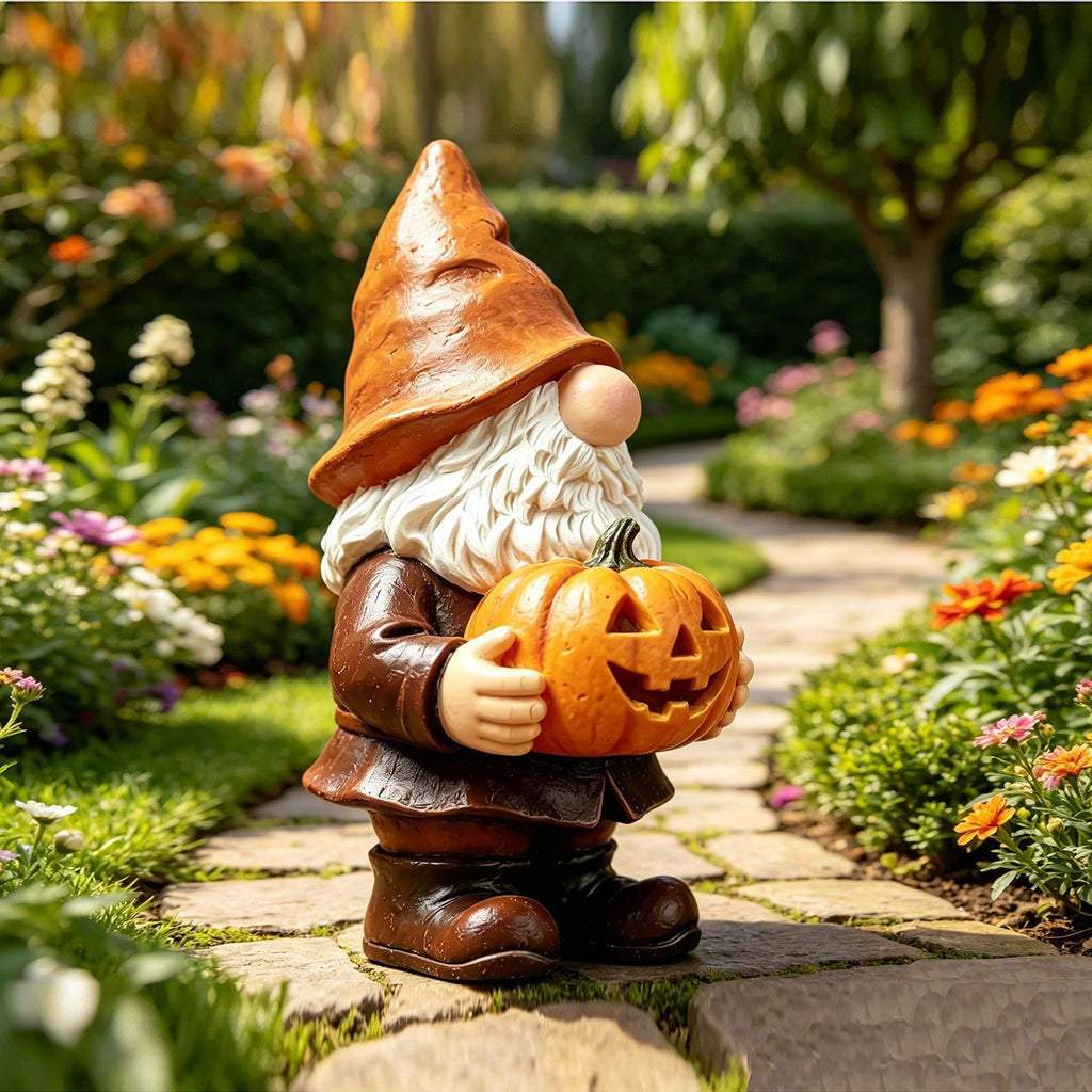 Resin Pumpkin Gnome Statue