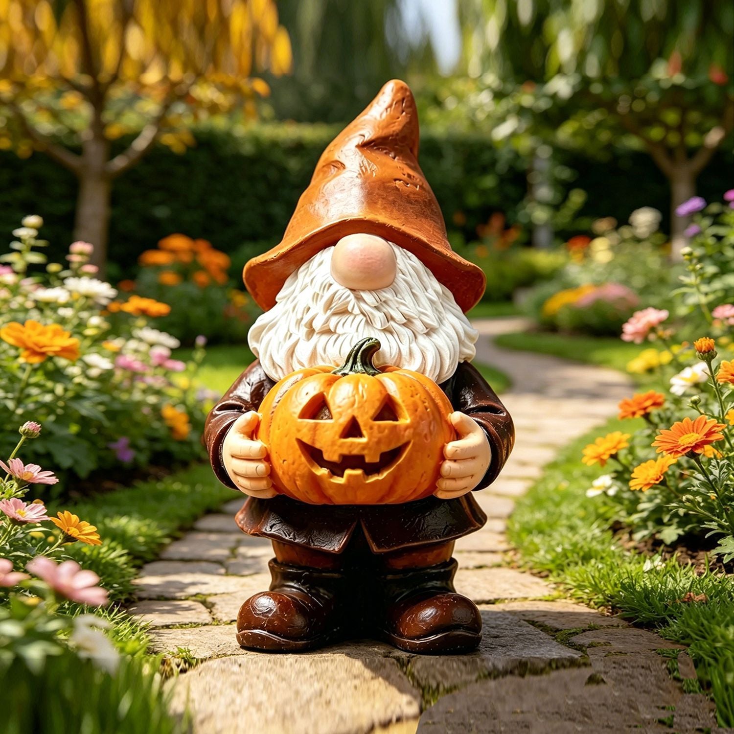 Resin Pumpkin Gnome Statue