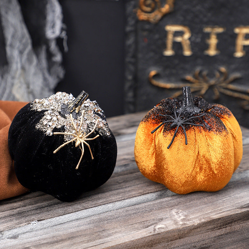 Velvet Spider Pumpkin Decor