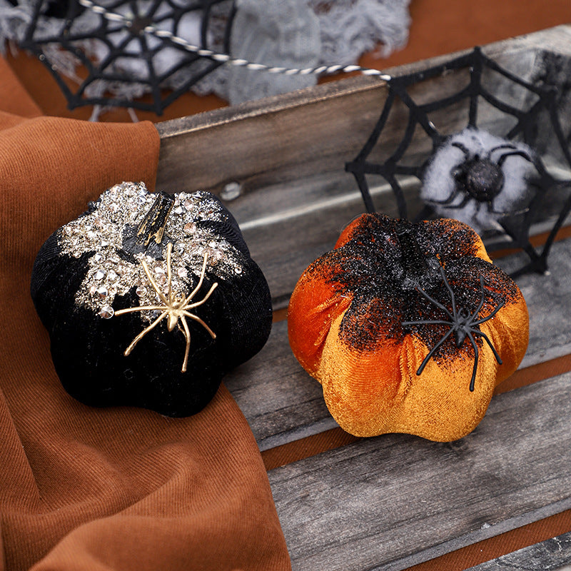 Velvet Spider Pumpkin Decor